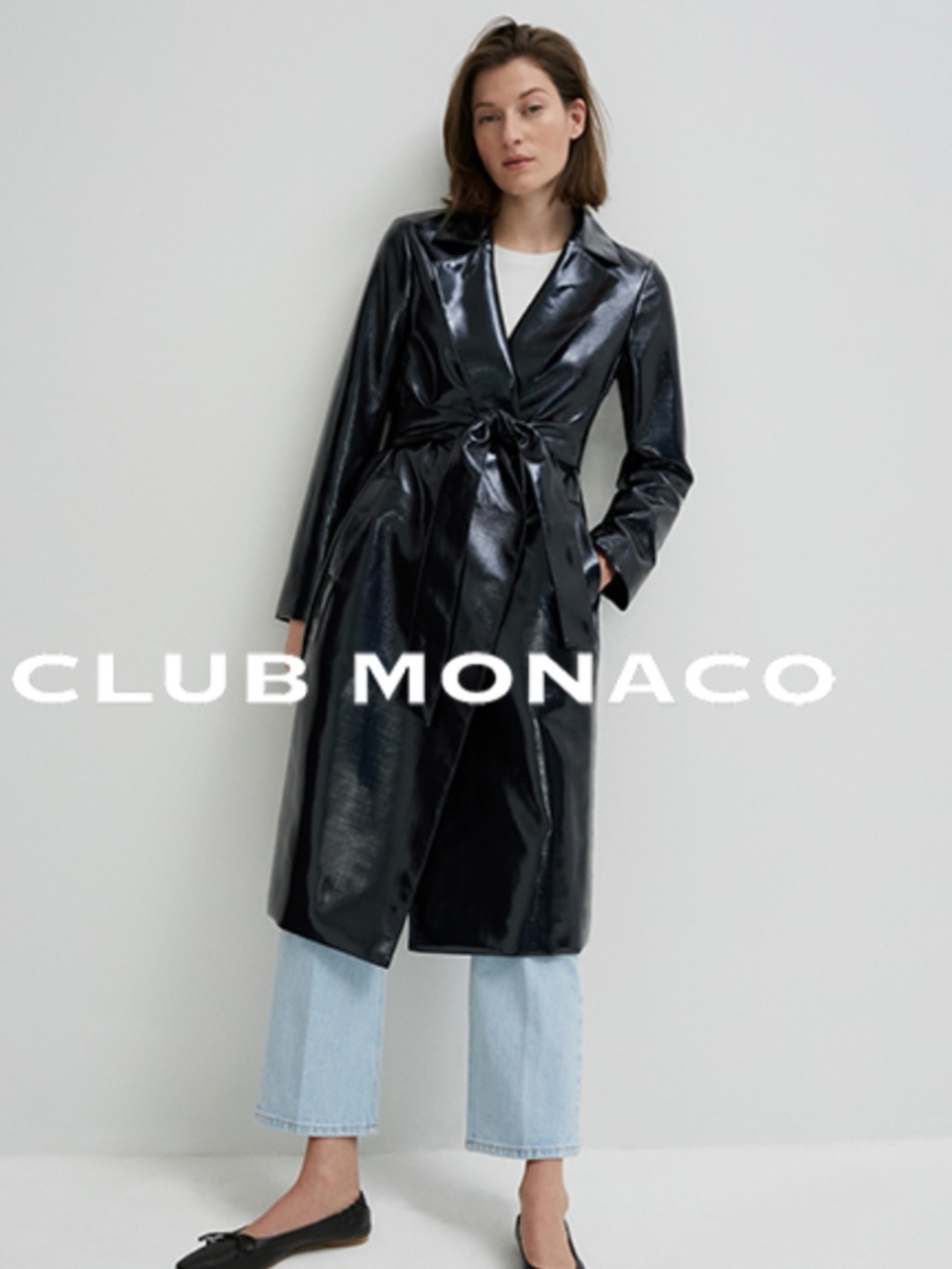 Club Monaco Shiny Blue Trench Coat